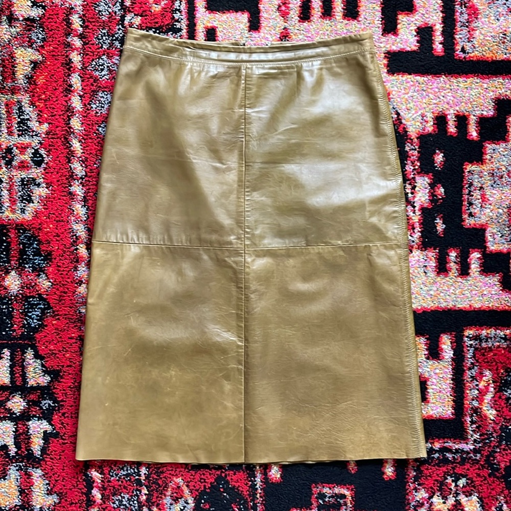 Vintage GAP Y2K Olive Green Leather Pencil Skirt